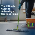 A Cleaner is doing tile cleaning and in that The ultimate guide to achieving a spotless home write.